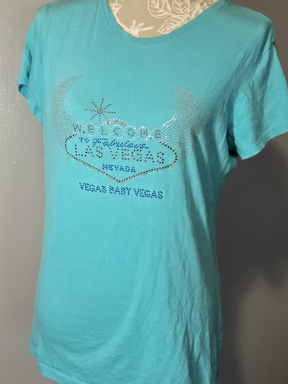 Next Level Apparel Turquoise Rhinestone Las Vegas Tee